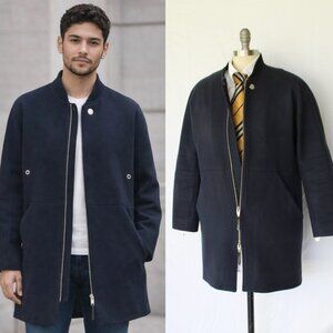 The Arrivals  MILO Coat wool Bonded Bomber varsity aviator Jacket Blue Full Zip